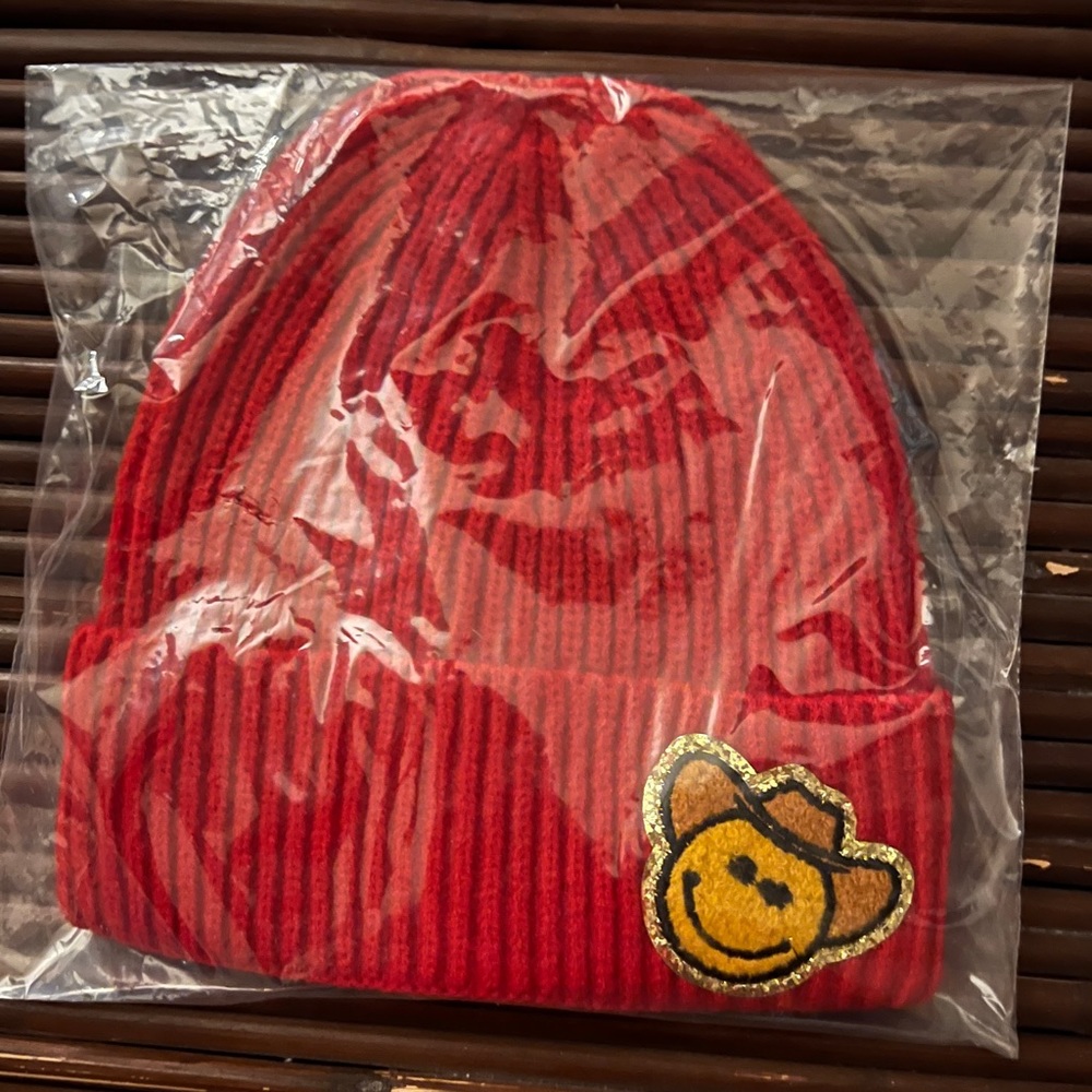Red Cowboy Smiley Beanie NWT - (#0311)